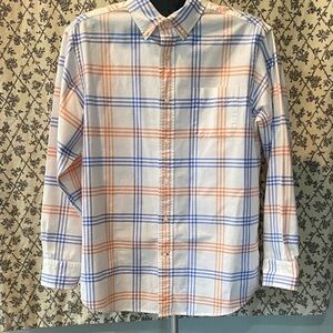 100% Cotton Casual Blue and Orange Plaid Button-Down Shirt